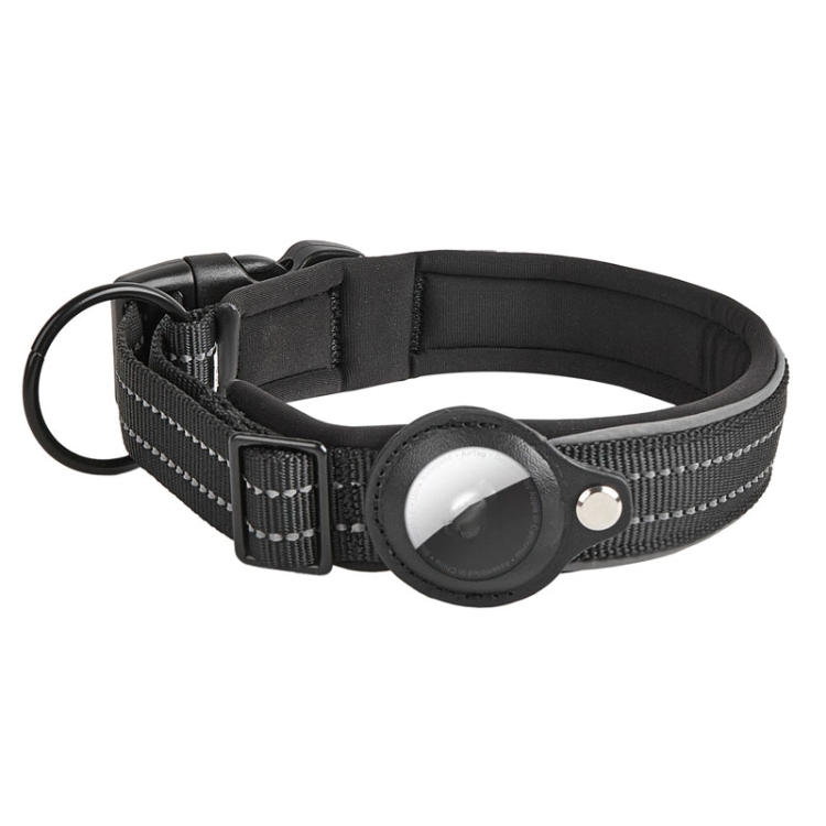 For AirTag 2nd Gen / AirTag 1st Gen Tracker Dog Collar Neoprene Lining Reflective Pet Collar, Size: L(Black)
