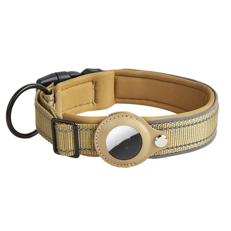 For AirTag 2nd Gen / AirTag 1st Gen Tracker Dog Collar Neoprene Lining Reflective Pet Collar, Size: L(Dark Khaki)