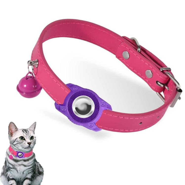 For AirTag 2nd Gen / AirTag 1st Gen Tracker Waterproof Protection Case Pet Leather Collar Anti Lost Cat Locator Collar(Purple)