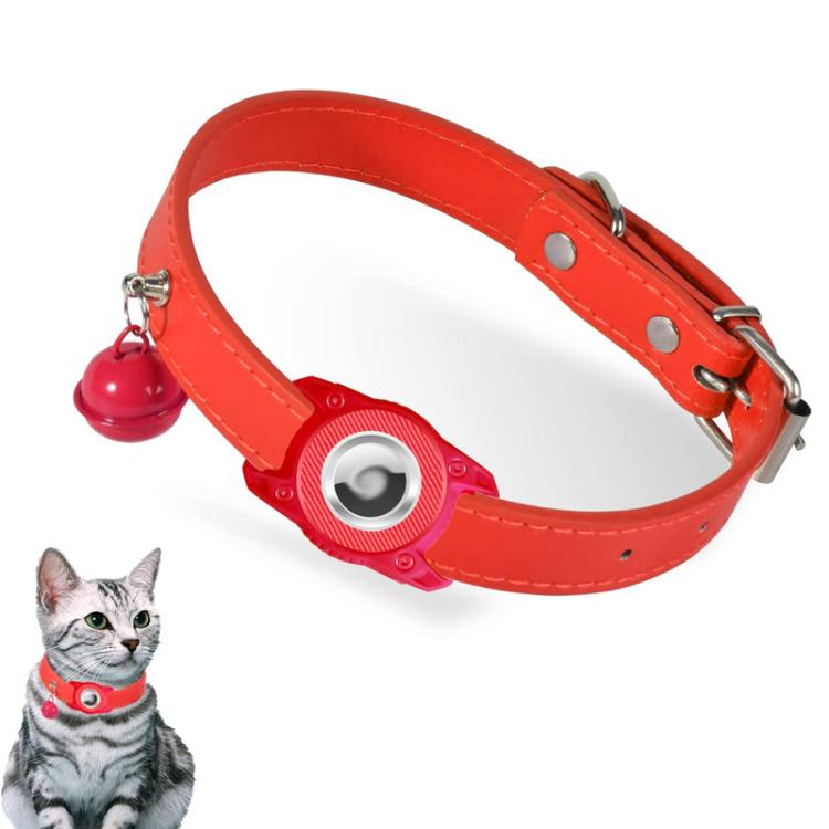 For AirTag 2nd Gen / AirTag 1st Gen Tracker Waterproof Protection Case Pet Leather Collar Anti Lost Cat Locator Collar(Red)