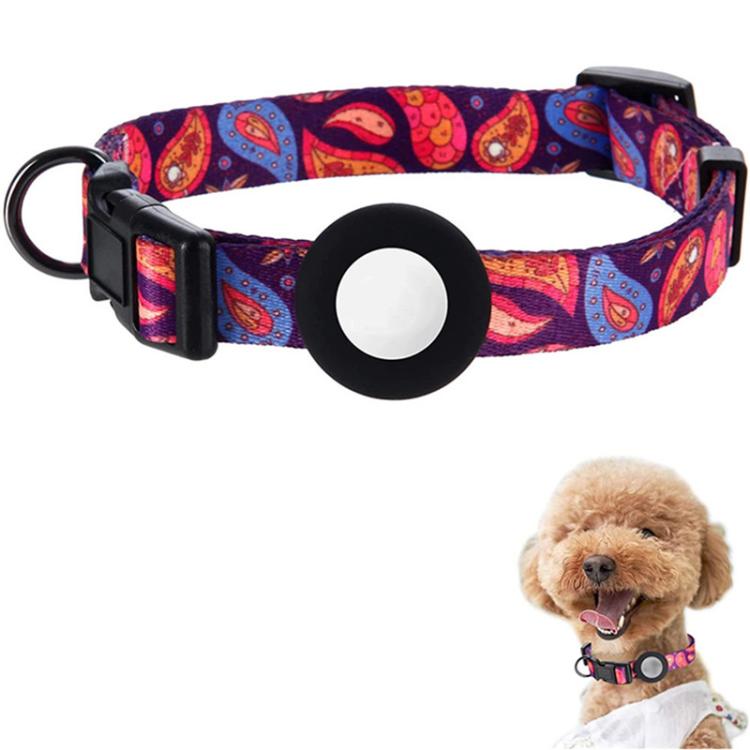 For AirTag 2nd Gen / AirTag 1st Gen Tracker Waterproof Silicone Case Pet Collar Cats Dog Neck Collar, Size: S(Purple Cashew Flower)