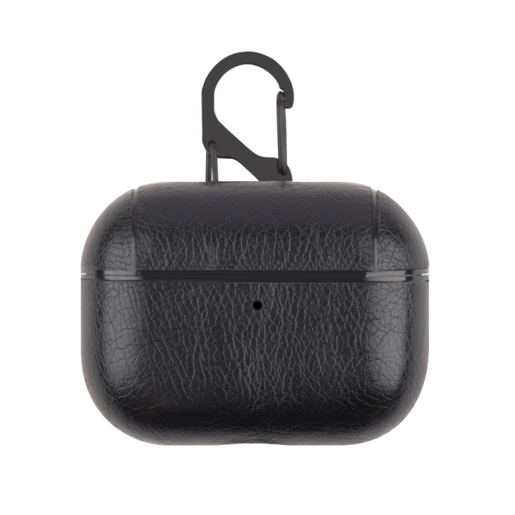 For Apple AirPods Pro Wireless Earphone Protective Leather Case with Hook(Black)