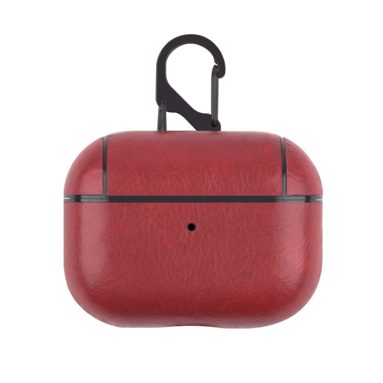For Apple AirPods Pro Wireless Earphone Protective Leather Case with Hook(Red)
