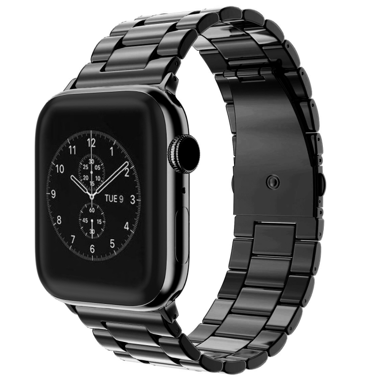 For Apple Watch Series 10 42mm / 9&8&7 41mm / SE 3&SE 2&6&SE&5&4 40mm / 3&2&1 38mm Fold Buckle 3 Beads Stainless Steel Watch Band(Black)