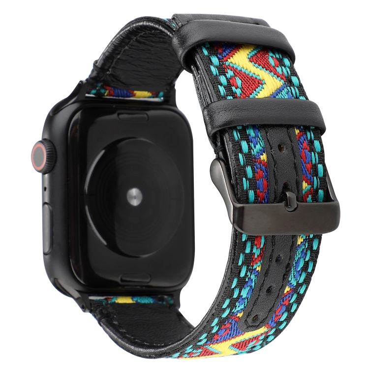 For Apple Watch Series 7 45mm / 6 & SE & 5 & 4 44mm / 3 & 2 & 1 42mm Ethnic Style Genuine Leather Strap(Small Fresh)