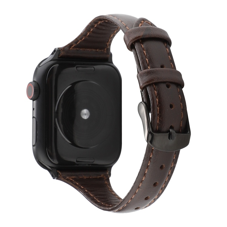 For Apple Watch Series 9&8&7 41mm / SE 3&SE 2&6&SE&5&4 40mm / 3&2&1 38mm Crazy Horse Texture Genuine Leather Strap(Coffee)