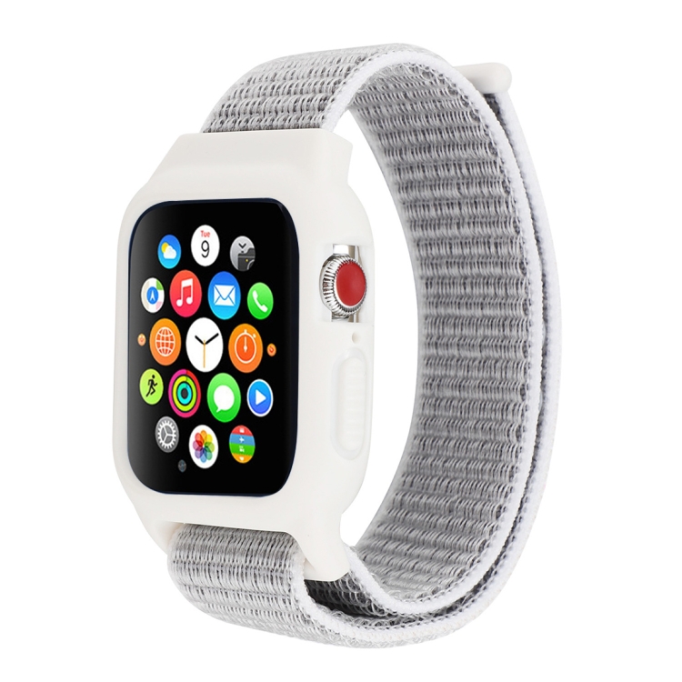 For Apple Watch Ultra 49mm&Watch Ultra 2 49mm / Series 10 46mm / 9&8&7 45mm / SE 3&SE 2&6&SE&5&4 44mm / 3&2&1 42mm Nylon Watch Band with Hook and Loop Fastener (Grey)