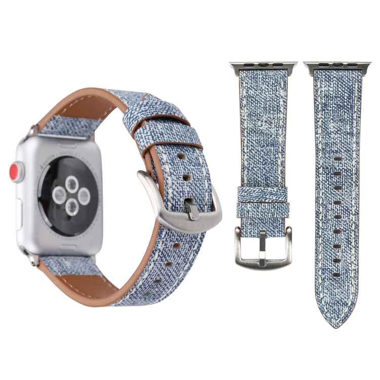 For Apple Watch Ultra 49mm&Watch Ultra 2 49mm / Series 10 46mm / 9&8&7 45mm / SE 3&SE 2&6&SE&5&4 44mm / 3&2&1 42mm Simple Fashion Genuine Leather Cowboy Pattern Watch Band(Baby Blue)