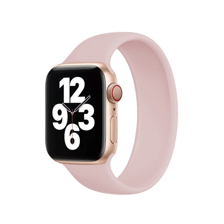 For Apple Watch Ultra 49mm&Watch Ultra 2 49mm / Series 10 46mm / 9&8&7 45mm / SE 3&SE 2&6&SE&5&4 44mm / 3&2&1 42mm Solid Color Elastic Silicone Watch Band, Size:M 143mm (Gray Pink)