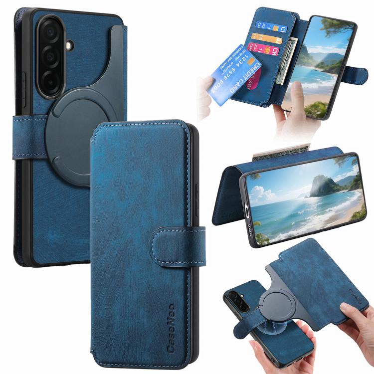 For Galaxy S26 5G CaseNeo MagSafe RFID Anti-theft Retro Leather Phone Case(Blue)