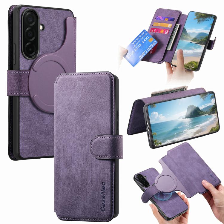 For Galaxy S26 5G CaseNeo MagSafe RFID Anti-theft Retro Leather Phone Case(Purple)