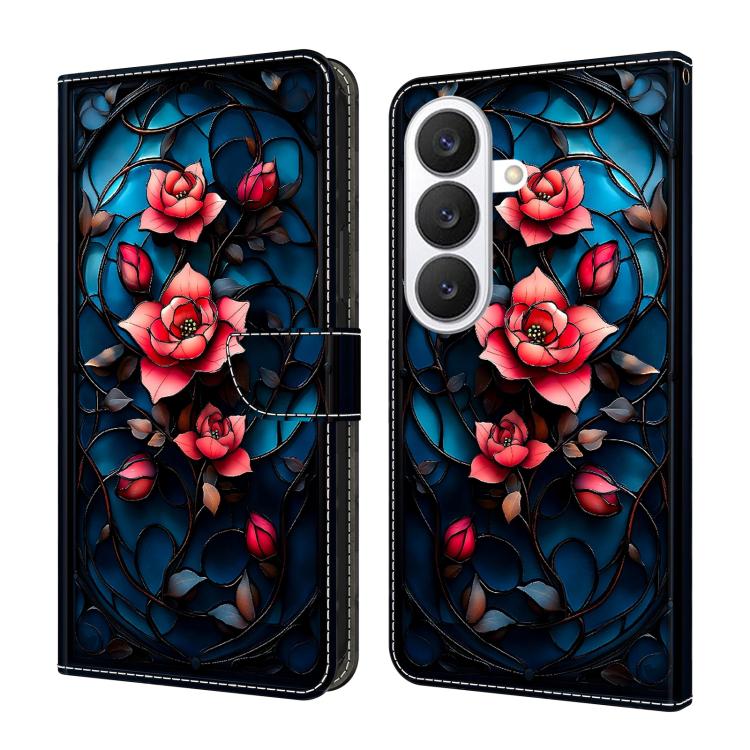 For Galaxy S26 5G Crystal-Like Painted Vegan Leather Phone Case(Red Rose)