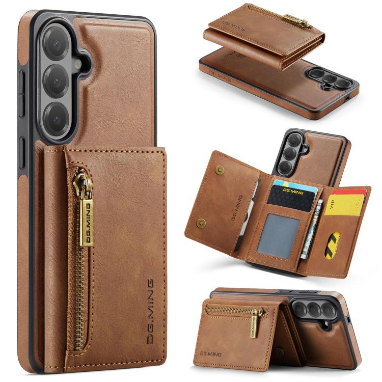 For Galaxy S26 5G DG.MING M5 Series Zip RFID Multi Card Detachable Leather Phone Case(Brown)