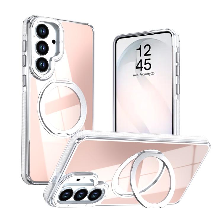 For Galaxy S26 5G Dual Color Gradient Discolor 360 Degree Rotation Holder Magnetic Phone Case(White)