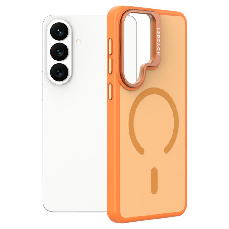 For Galaxy S26 5G LeReach Le-Luster Series Metal Lens Kickstand Magnetic Phone Case(Orange)
