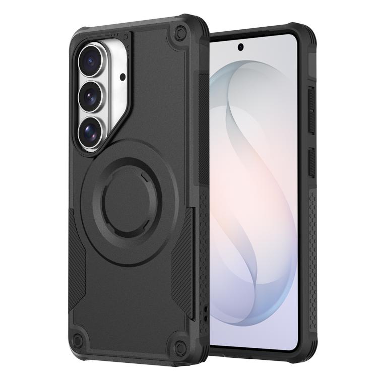 For Galaxy S26 5G Metallic Paint Magnetic PC Hybrid TPU Phone Case(Black)