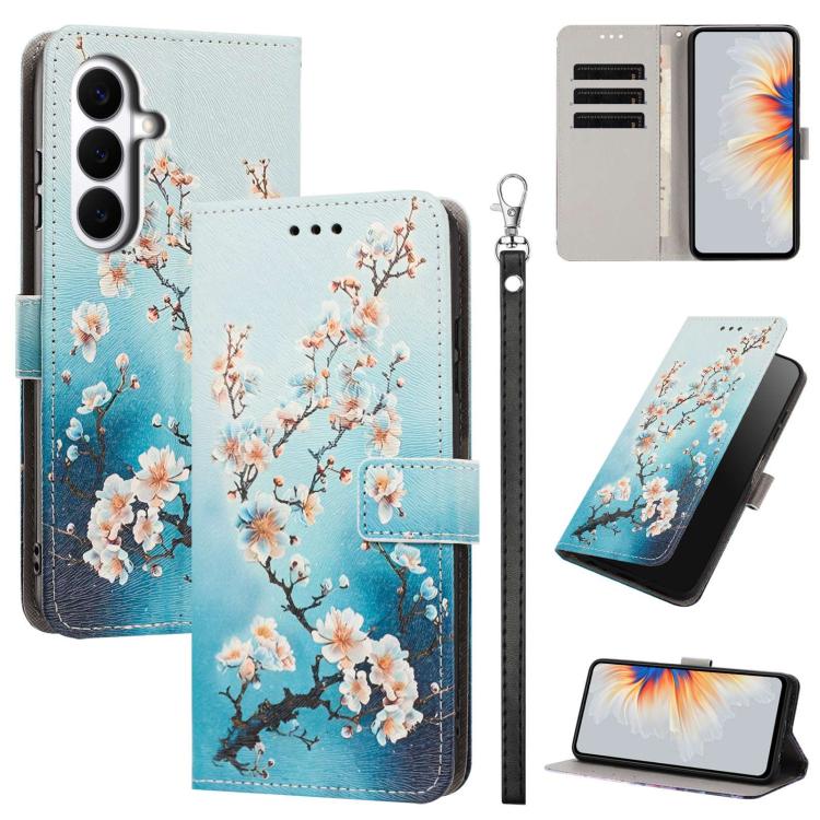 For Galaxy S26 5G Painted Pattern Vegan Leather Phone Case with Strap(Plum Blossom)