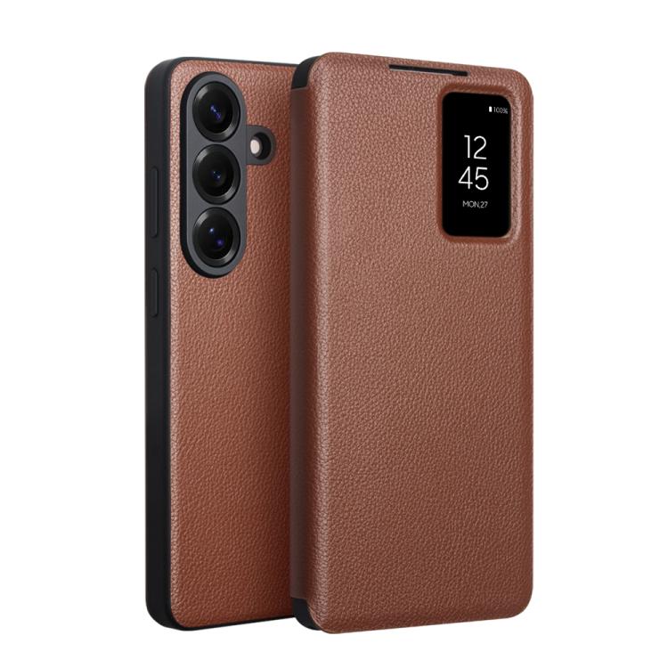 For Galaxy S26 5G QIALINO Magnetic Genuine Leather Phone Case(Brown)