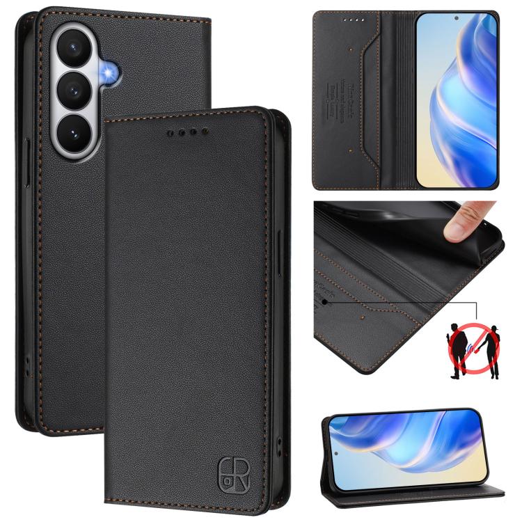 For Galaxy S26 5G RC01 Dual-Folded Magnetic Suction RFID Leather Phone Case(Black)