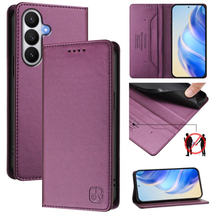 For Galaxy S26 5G RC01 Dual-Folded Magnetic Suction RFID Leather Phone Case(Violet)