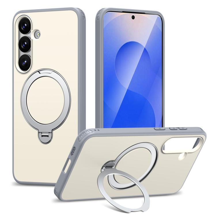 For Galaxy S26 5G Rotating Holder TPU + PC Magnetic Shockproof Phone Case(Grey White)