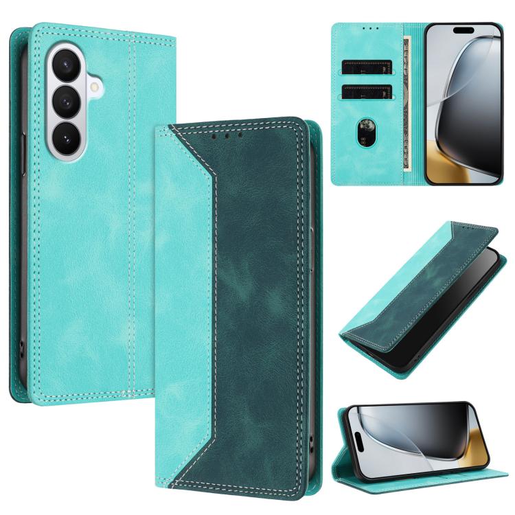 For Galaxy S26 5G Skin Feel Two-tone RFID Blocking Vegan Leather Phone Case(Dark Green)