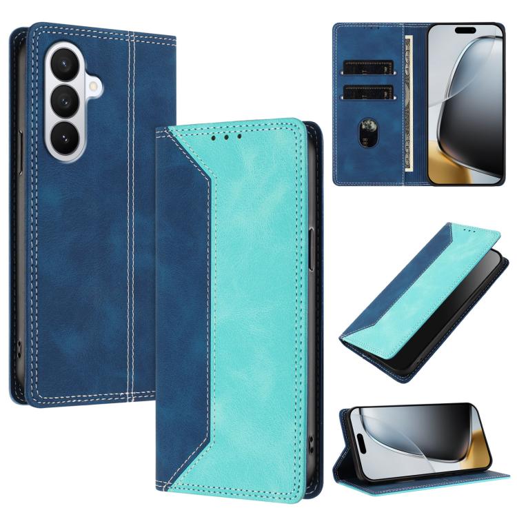 For Galaxy S26 5G Skin Feel Two-tone RFID Blocking Vegan Leather Phone Case(Light Green)