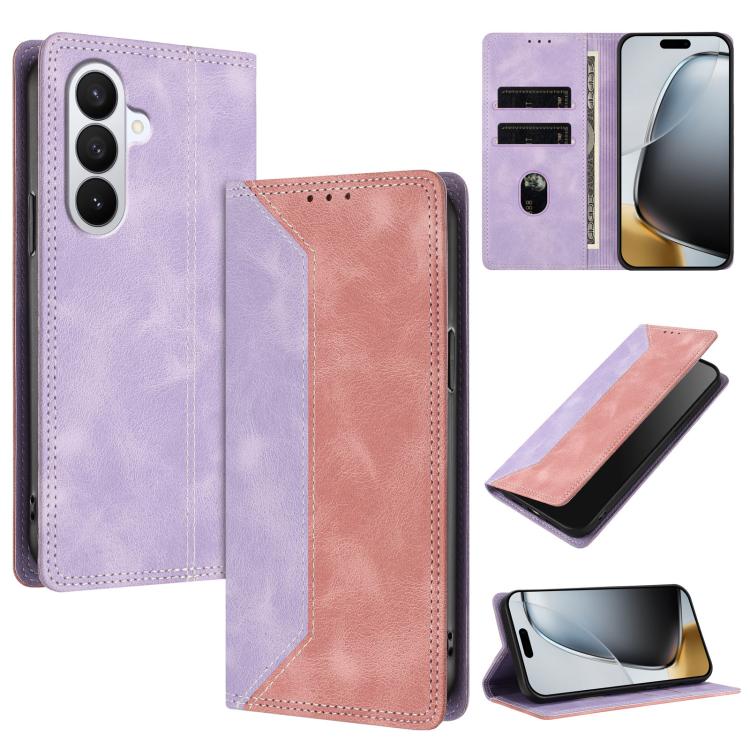For Galaxy S26 5G Skin Feel Two-tone RFID Blocking Vegan Leather Phone Case(Pink)