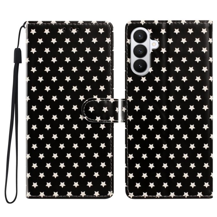 For Galaxy S26 5G Star Pattern Magnetic Buckle Vegan Leather Phone Case with Wrist Strap(Black)
