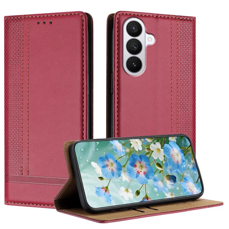 For Galaxy S26 5G Stitching Design Scratch-Resistant Vegan Leather Phone Case(Red)