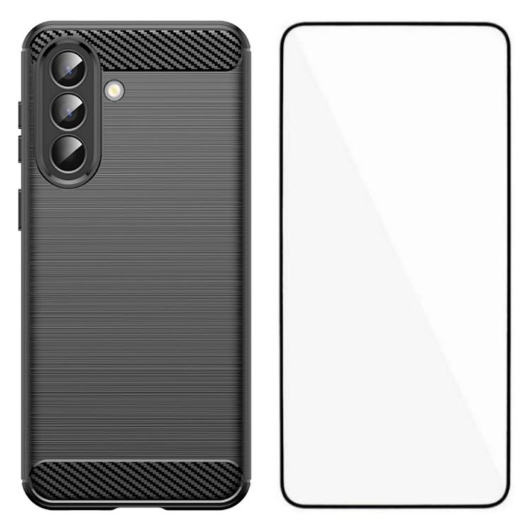 For Galaxy S26 5G WANLONFENG Brushed Texture Shockproof TPU Phone Case with Screen Film(Black)