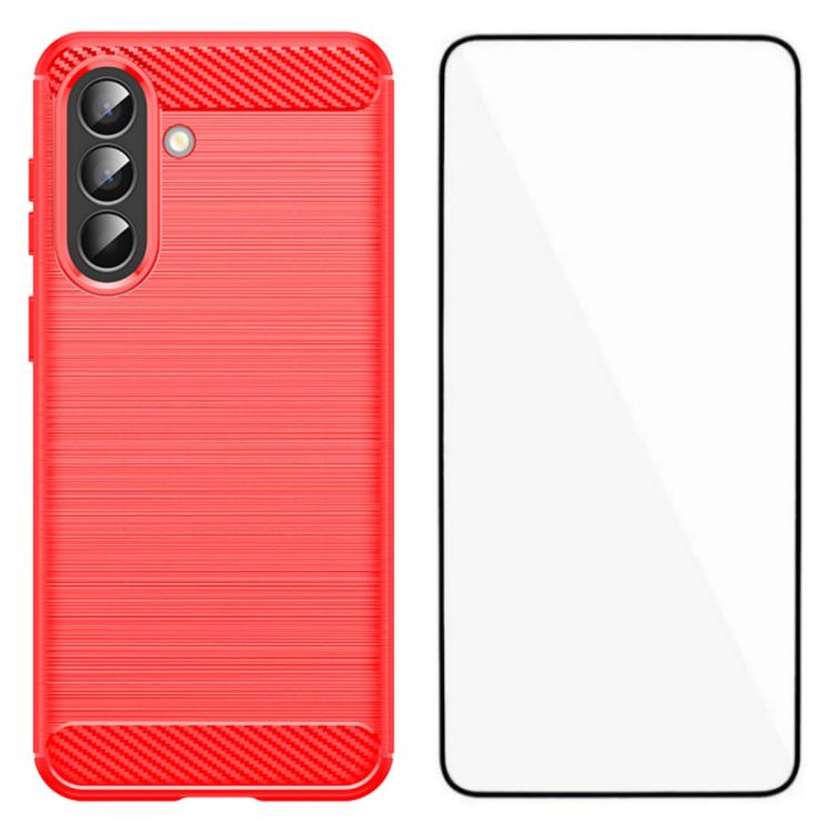 For Galaxy S26 5G WANLONFENG Brushed Texture Shockproof TPU Phone Case with Screen Film(Red)