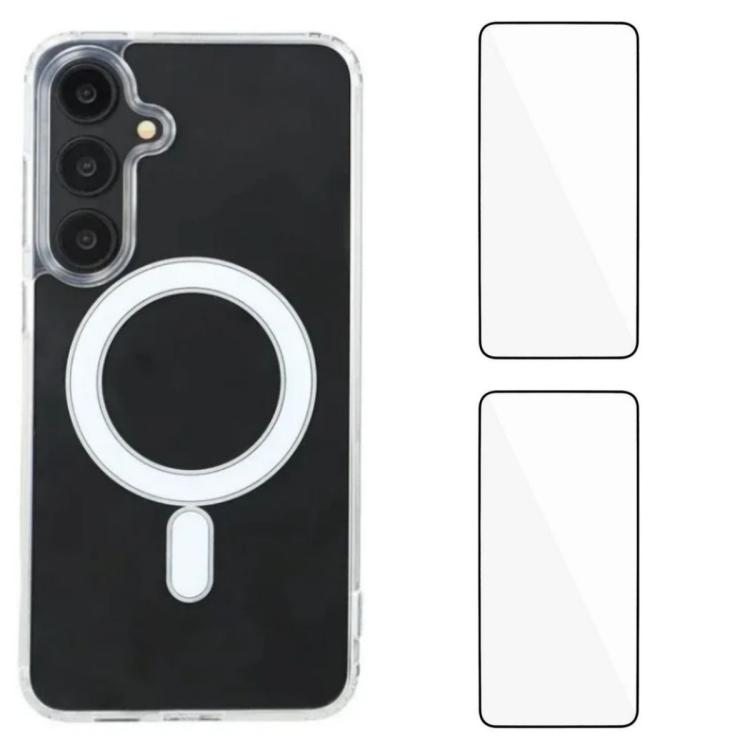 For Galaxy S26 5G WANLONFENG High-Transparency Magnetic Acrylic Phone Case with 2pcs Screen Films(Transparent)