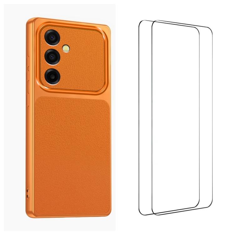 For Galaxy S26 5G WANLONFENG Lambskin Texture PC TPU Phone Case with 2pcs Screen Films(Orange)
