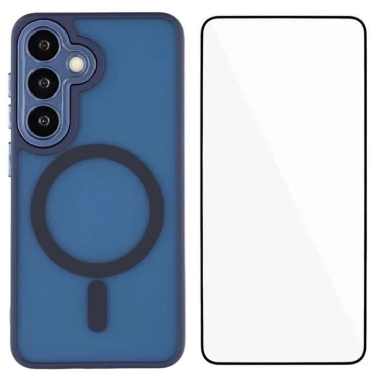 For Galaxy S26 5G WANLONFENG Skin-feel Magnetic PC Hybrid TPU Phone Case with Screen Protector(Blue)