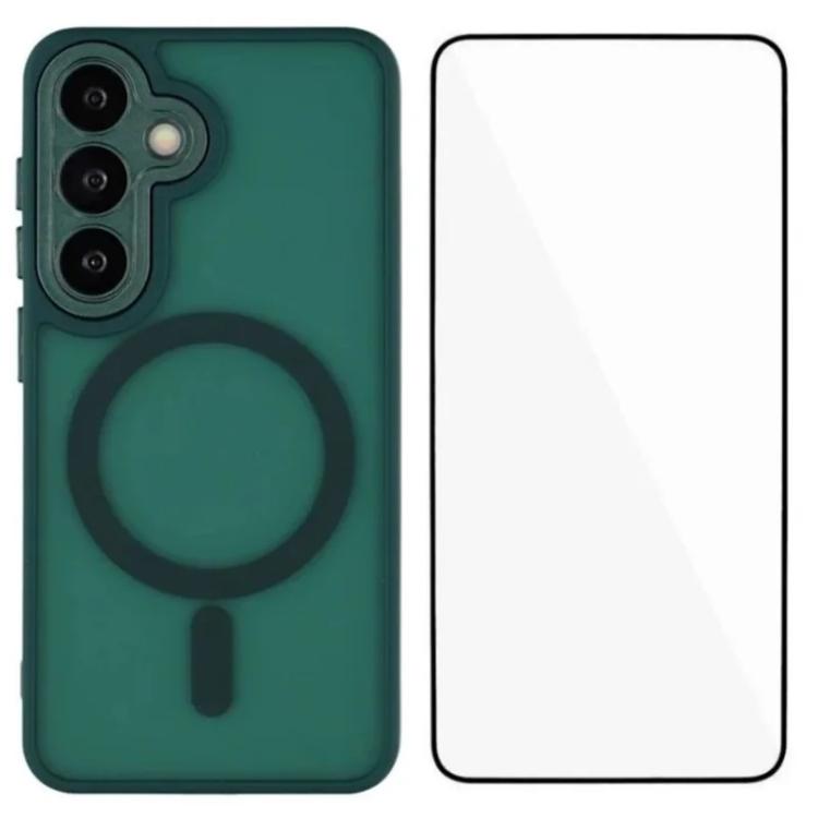 For Galaxy S26 5G WANLONFENG Skin-feel Magnetic PC Hybrid TPU Phone Case with Screen Protector(Green)