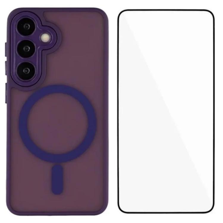 For Galaxy S26 5G WANLONFENG Skin-feel Magnetic PC Hybrid TPU Phone Case with Screen Protector(Purple)