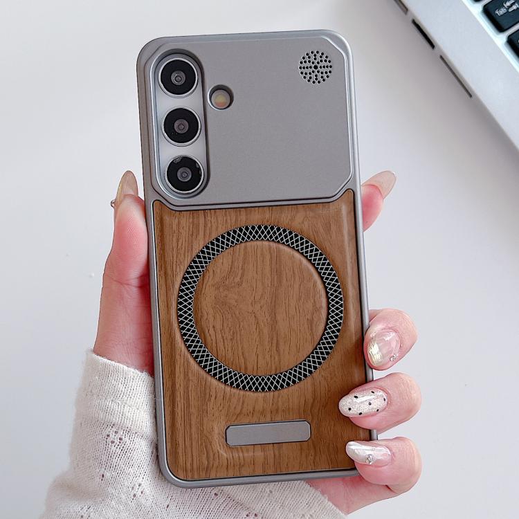 For Galaxy S26 5G Wood Grain Magnetic PC Shockproof Phone Case(Poplar)