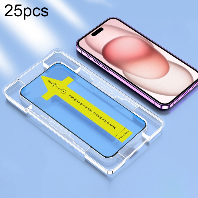 For iPhone 16 / 15 25pcs HD Fast Attach Dust-proof Anti-static Tempered Glass Film