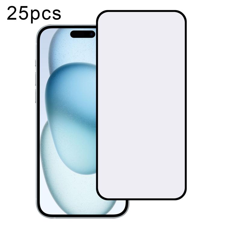 For iPhone 16 / 15 25pcs High Aluminum 380 Glue Silk Screen Printed Tempered Glass Film
