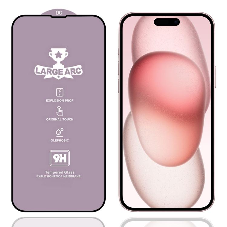 For iPhone 16 / 15 9H 0.4mm High Aluminum Large Arc Tempered Glass Film