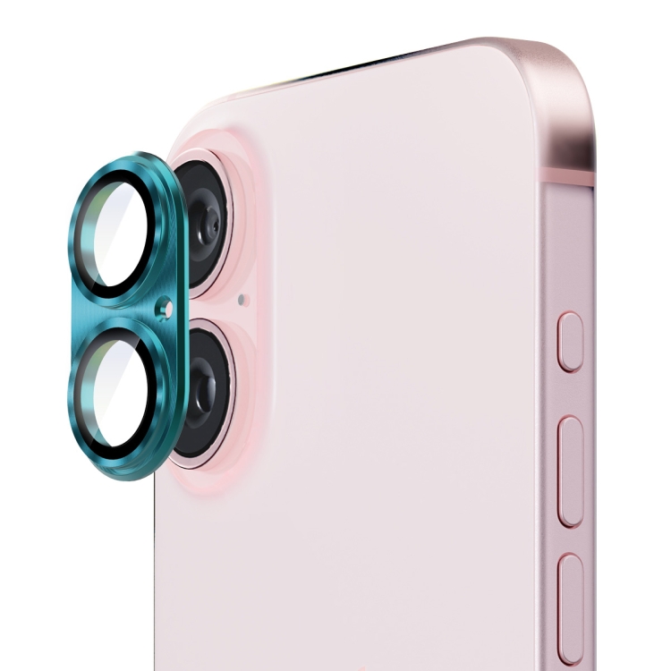 For iPhone 16 / 16 Plus ENKAY Aluminium Alloy Tempered Glass Lens Cover Film(Cyan)