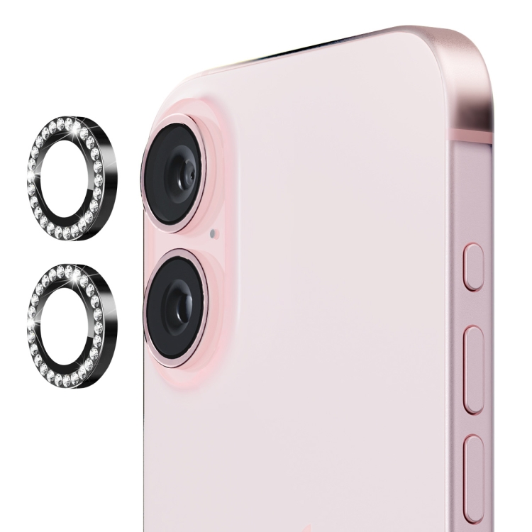For iPhone 16 / 16 Plus ENKAY AR Anti-reflection Individual Diamond Ring Camera Lens Glass Full Film(Black)
