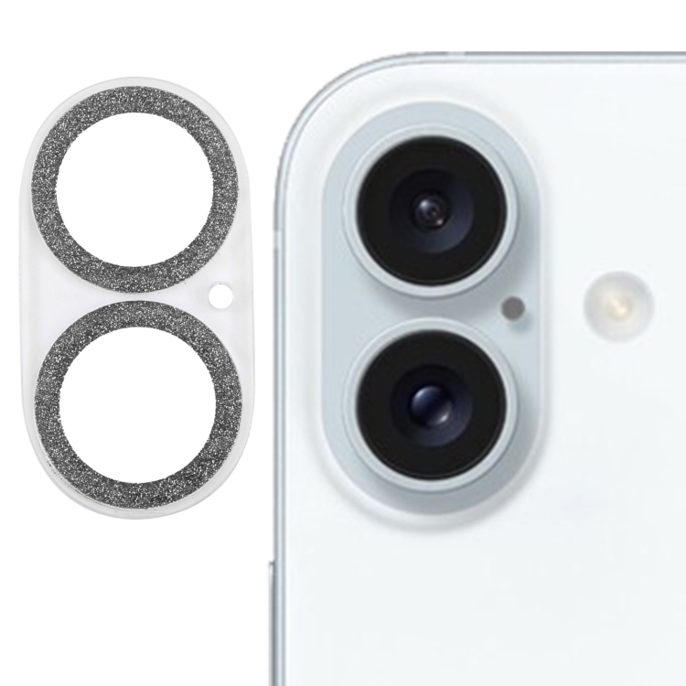 For iPhone 16 / 16 Plus Glitter Ring Tempered Glass Camera Lens Film(Black)