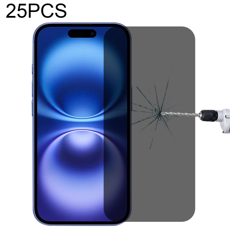 For iPhone 16 25pcs High Transparency Full Cover Anti-spy Tempered Glass Film
