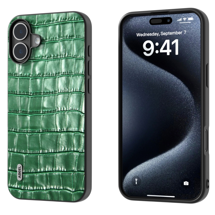 For iPhone 16 ABEEL Crocodile Texture Genuine Leather Phone Case(Green)
