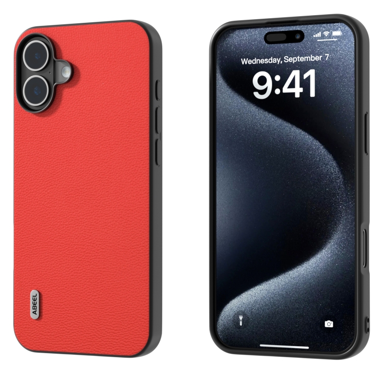 For iPhone 16 ABEEL Genuine Leather Luolai Series Phone Case(Red)