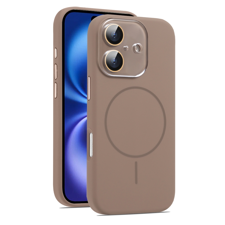 For iPhone 16 AG Fine Hole Liquid Silicone MagSafe Magnetic Phone Case(Brown)