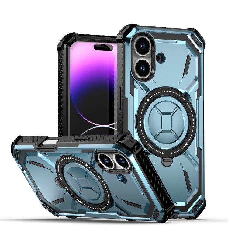 For iPhone 16 Armor Series Holder Phone Case(Blue)