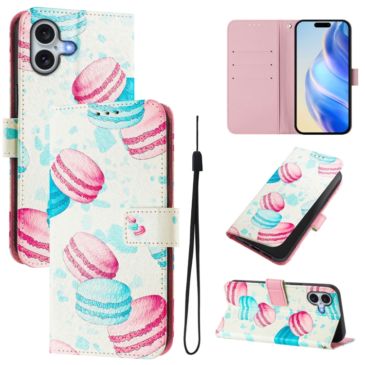 For iPhone 16 Art Colored Drawing Pattern Leather Phone Case(Cake)
